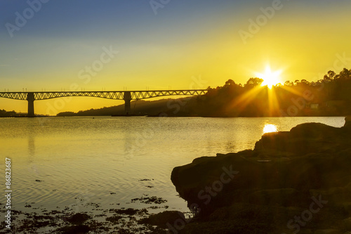Fototapeta zmierzch słońce most pejzaż złoto