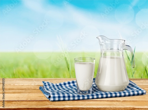 Fototapeta Milk, glass, tablecloth.