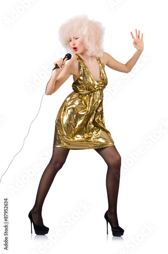 Plakat dziewczynka piękny mikrofon karaoke kobieta