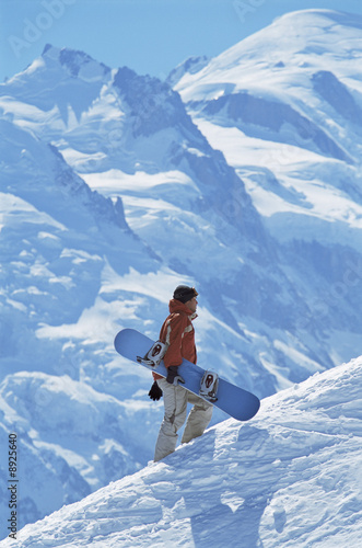 Plakat śnieg snowboarder góra snowboard