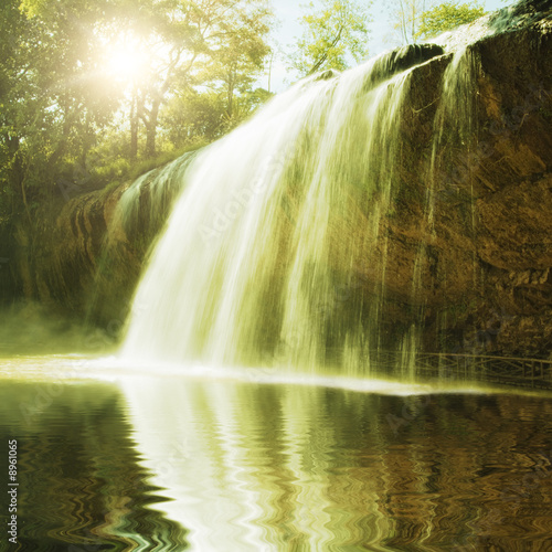 Fototapeta drzewa las słońce wodospad piękny