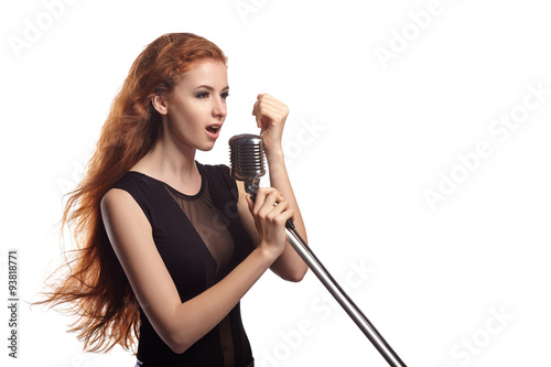 Plakat ładny moda mikrofon kobieta dziewczynka