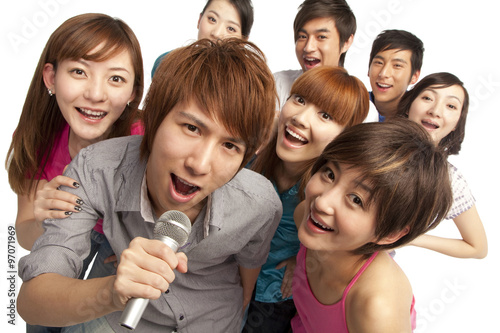 Naklejka ludzie chiny śpiew zabawa karaoke
