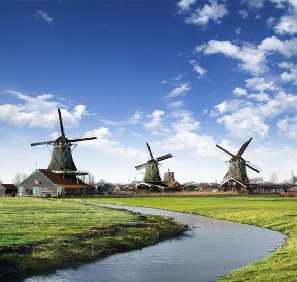 Fototapeta Wiatraki nad rzeką - Holandia